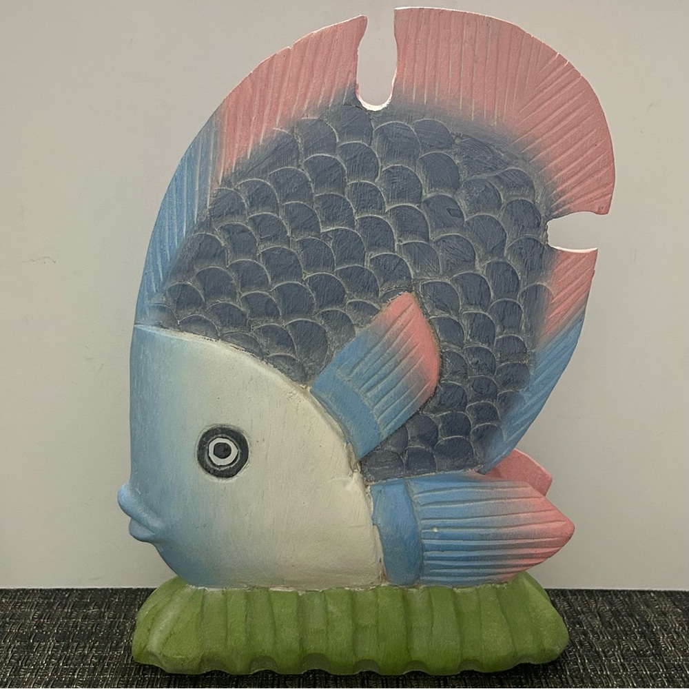 Wooden Pastel Fish Tropical Decor Hand carved Thailand Made